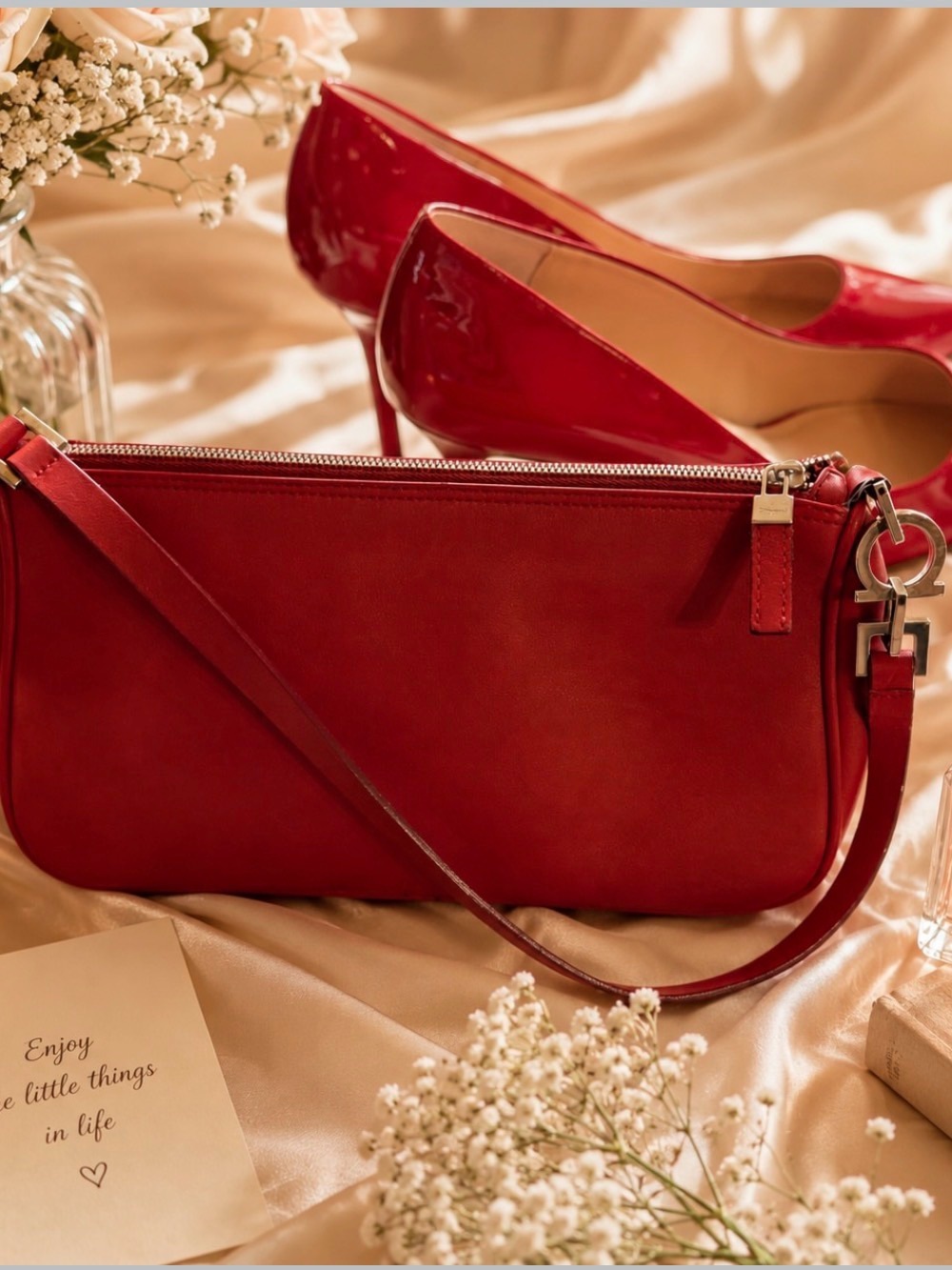 Authentic Salvatore Ferragamo Red Leather Shoulder Bag w/ COA ❤️👜✨